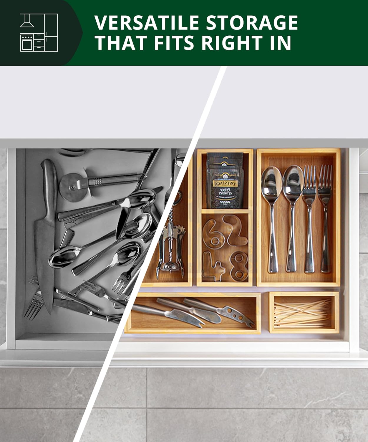 Drawer Organizer Bamboo - 5-częściowy zestaw bambusowych organizerów do szuflad