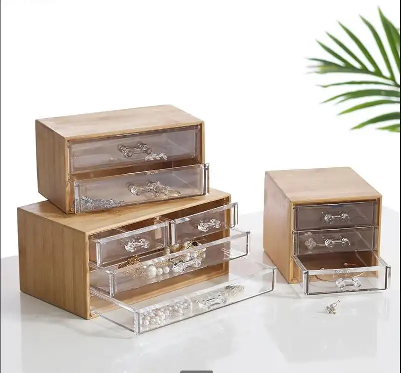 Drawer Organizer Bamboo - 3-poziomowy bambusowy organizer z szufladami, pudełko