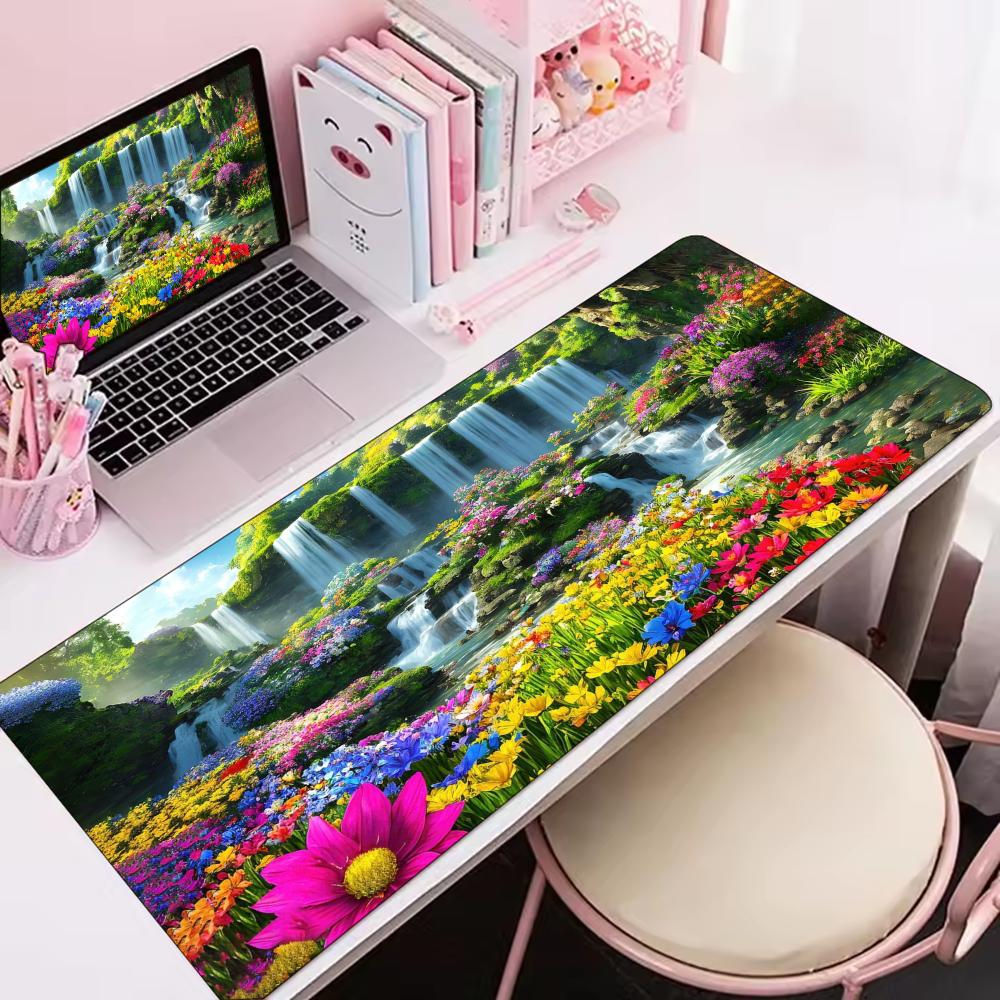 Desk Setup Natural - Kolorowy kwiatowy wodospad, sceneria natury, sztuka,
