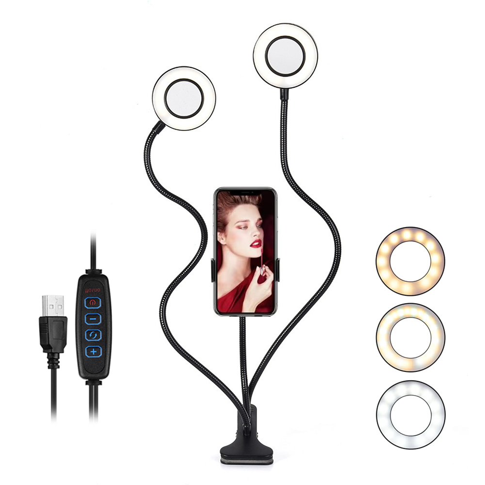 Dual Phone Holder - Podwójne światło LED Pierścieniowe światło wypełniające