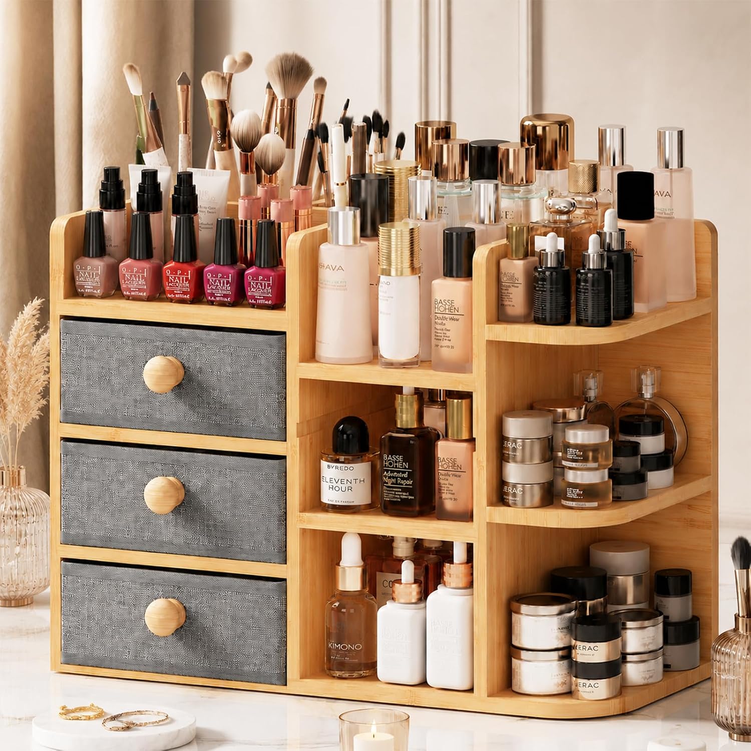 Drawer Organizer Bamboo - Duży, trójpoziomowy organizer do przechowywania kosmetyków