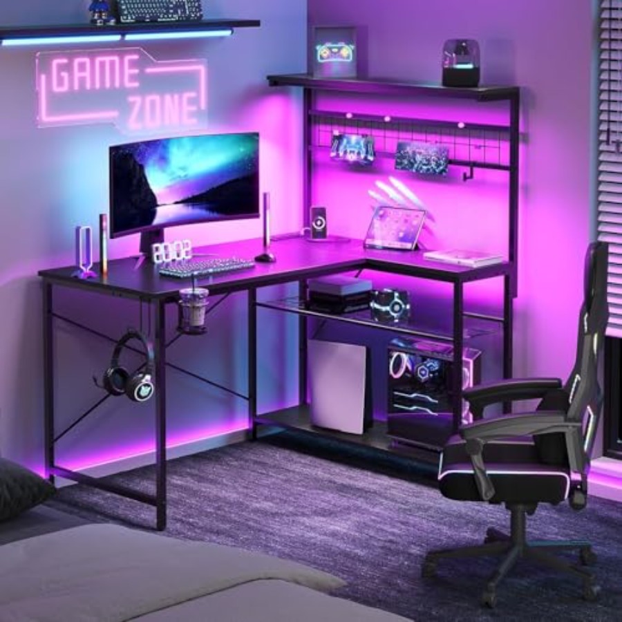 Desk Setup L Shaped - Biurko gamingowe 42 L z gniazdkami