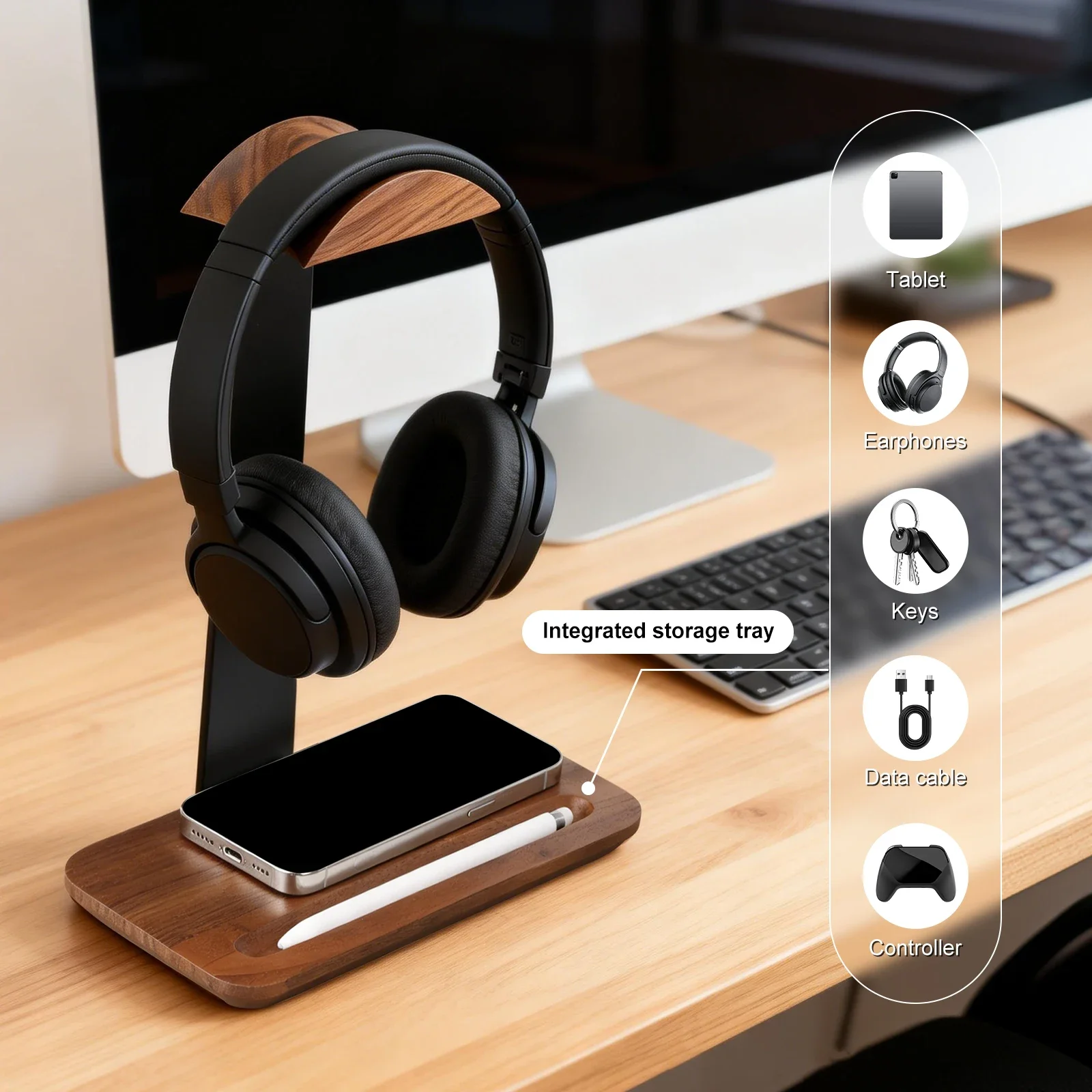Uniwersalny drewniany stojak n – Headphone Hook Under recenzja i cena