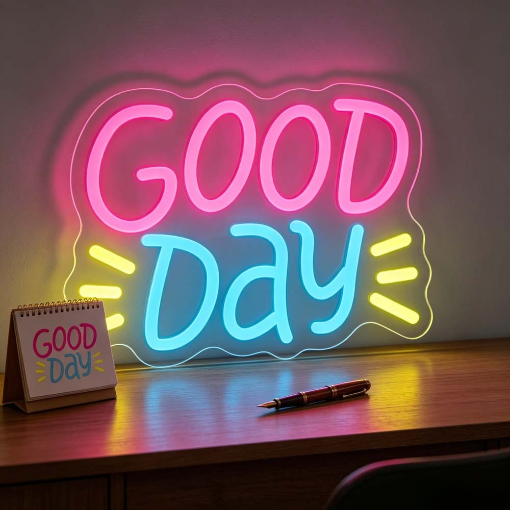 Neonowy znak LED Good Day, kol – Desk Setup Aesthetic recenzja i cena